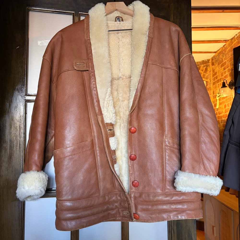 Brown Shearling Lined Leather Jacket - image 2